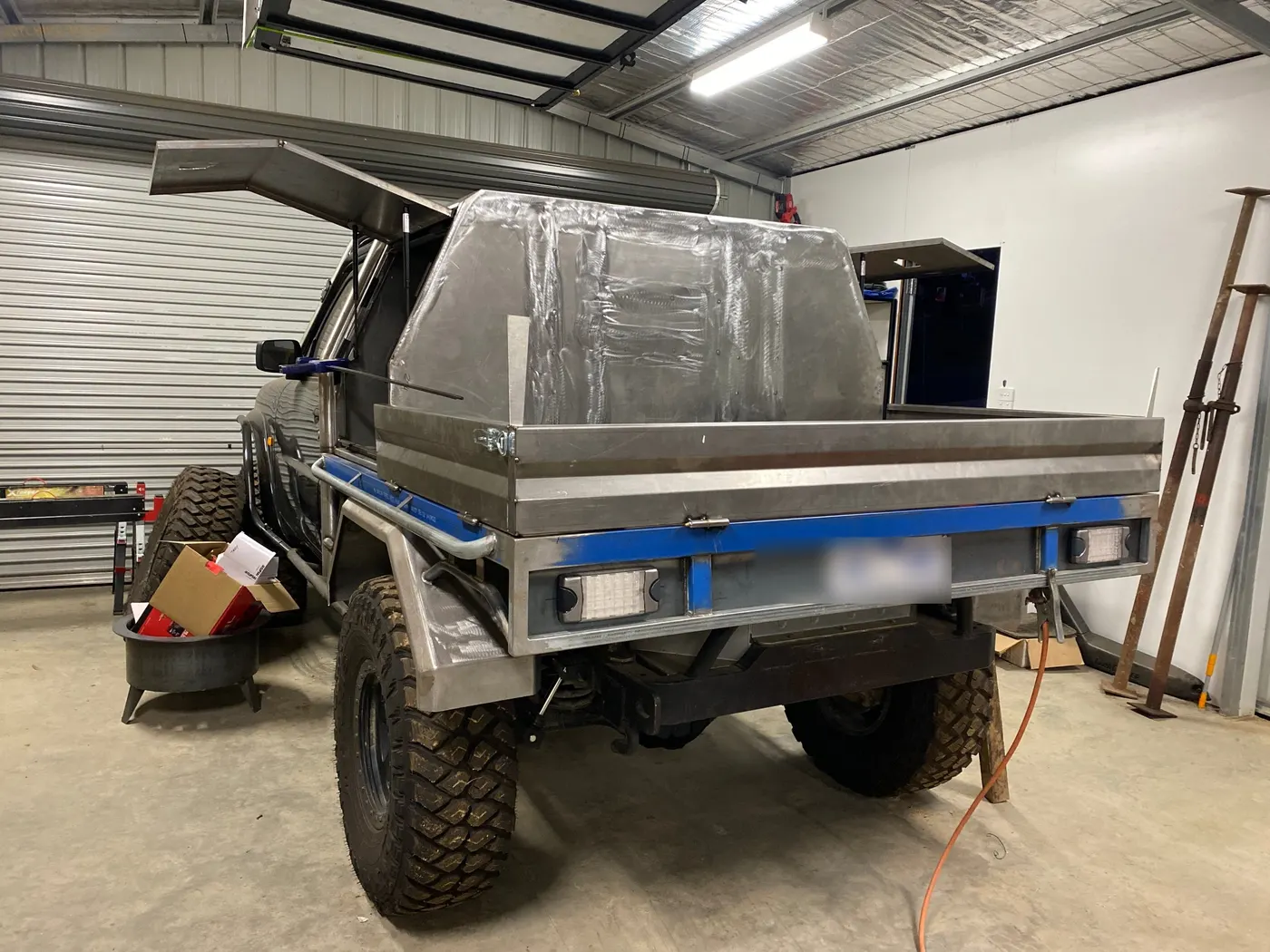 Custom steel ute tray and canopy in progress at the Golden Square workshop